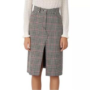 NEW Maje Joldita Houndstooth Wool Pencil Skirt, Size FR 34, US 23